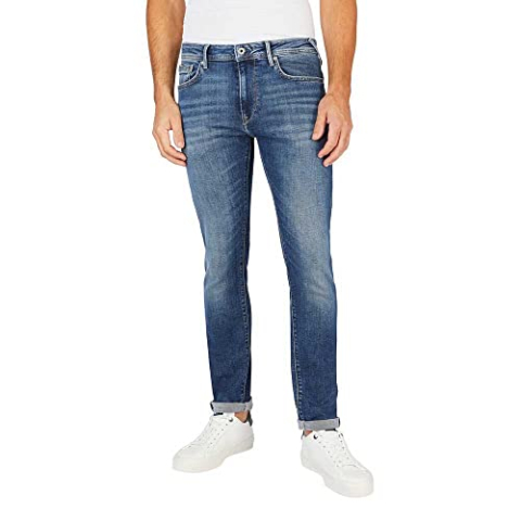 Pepe Jeans London heren Stanley Tapered Jeans, Regular Rise Powerflex Stretch Denim, Medium Blue Used Wash