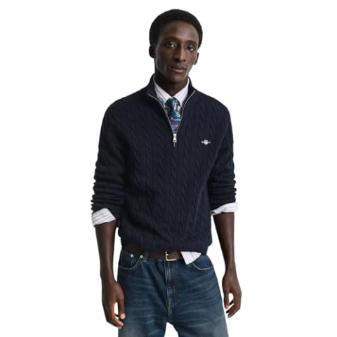 GANT Katoenen kabel halve rits, evening blue, M