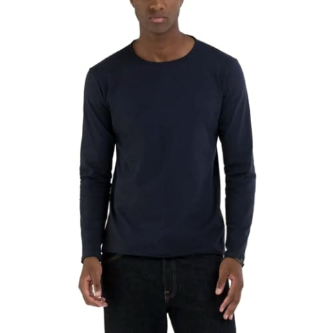 Replay Basic longsleeve voor heren, regular fit met ronde hals, 067 Night Blue, M