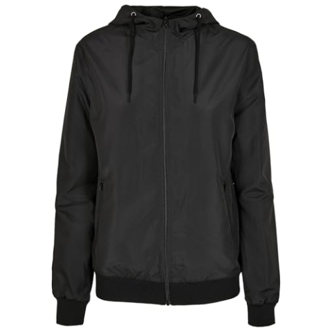 Build Your Brand Windrunner Damesjas, gerecycled, zwart/zwart, L