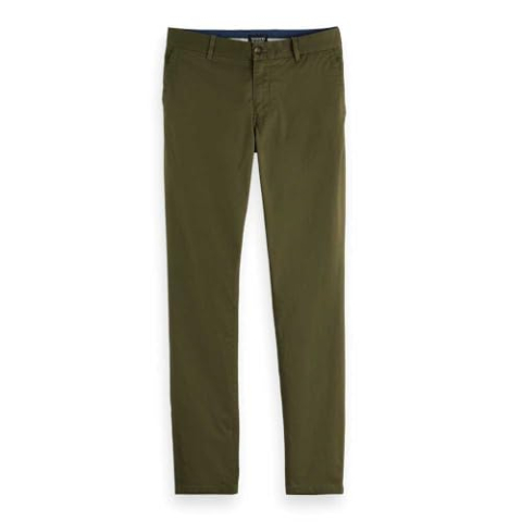 Scotch & Soda Core-Mott-Stretch Cotton Chino Pants voor heren, Kaki, 28W / 32L