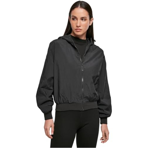 Build Your Brand Dames Ladies Crinkle Batwing Jacket Jacket, Black, 4XL