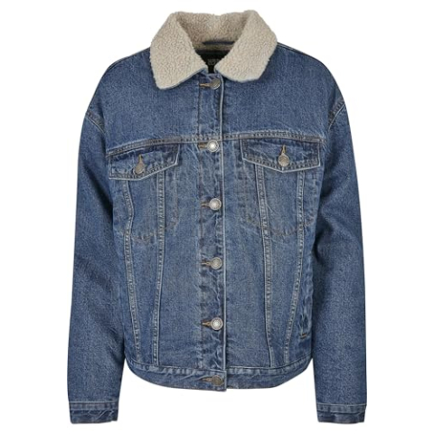 Urban Classics Oversized Sherpa Denim Jacket voor dames, Clearblue Washed, 4XL, clearblue washed, 4XL