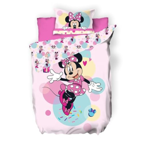 Parure de lit réversible DSN Minnie - Tenue rose à pois blancs - 140 cm x 200 cm