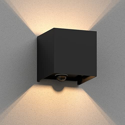 ledscom.de Wandlamp CUBEL voor buiten, IP65, up/downlight, bewegingsmelder, matzwart, vierkant, 1x G9 max. 10W