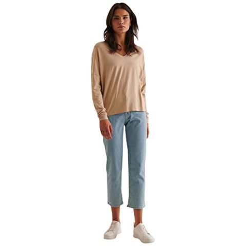 NA-KD Dames V-hals jersey top cami shirt, Donker Beige, XL