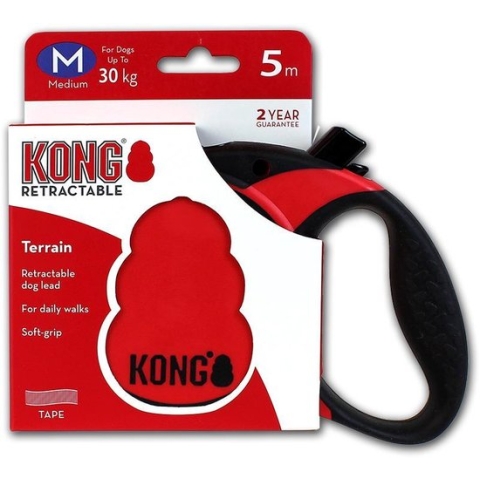 KONG Terrain Rollijn – Hondenriem – Met remsysteem - Tot 30 kg - M - 5 Meter - Rood
