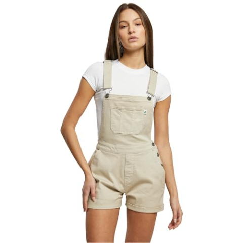 Urban Classics Biologische korte dungaree voor dames, Offwhite Raw, XL