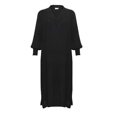 Kaffe Curve Plus-Size maxi-jurk voor dames, lange mouwen, losse pasvorm, V-hals, Black Deep, 44