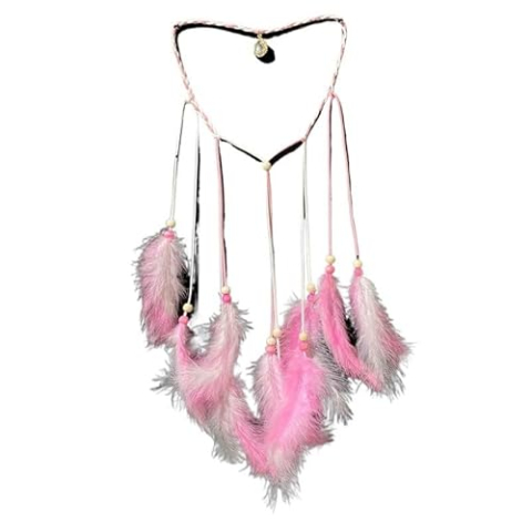 Haaraccessoires met veren for dames - Stijlvolle Boho-haarband for festivals en feesten(PinkWhite)