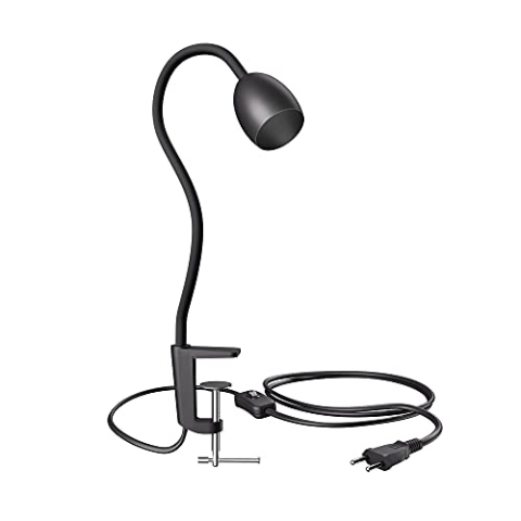 ledscom.de Klemlamp, zwanenhals KLUK, schakelaar, mat zwart, 1x GU10 max. 60W