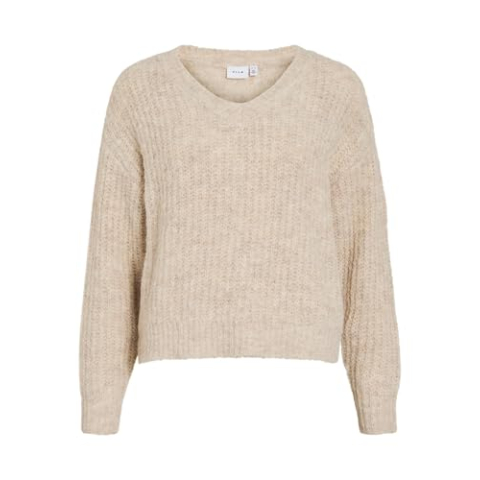 Vila mpe V-hals L/S Knit Top-Noos, Super Light Natuurlijke Melan, M