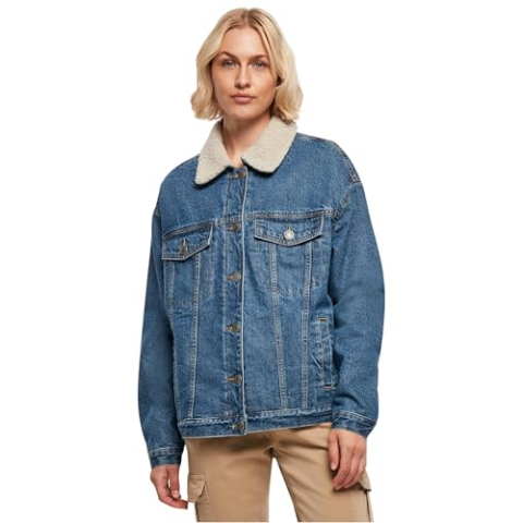 Urban Classics Oversized sherpa denim jas voor dames, clearblue washed, XS