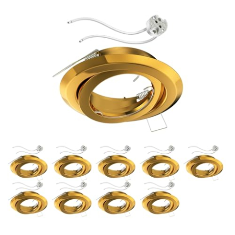 ledscom.de 10 st. plafondinbouwframe FABI, rond, draaibaar, goud glanzend, incl. GU5.3 fitting