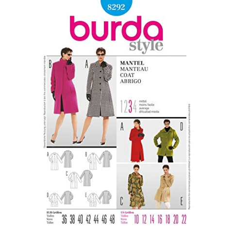 Burda 8292 mantel met patroon (dames, maat 36 - 48) niveau 3 medium