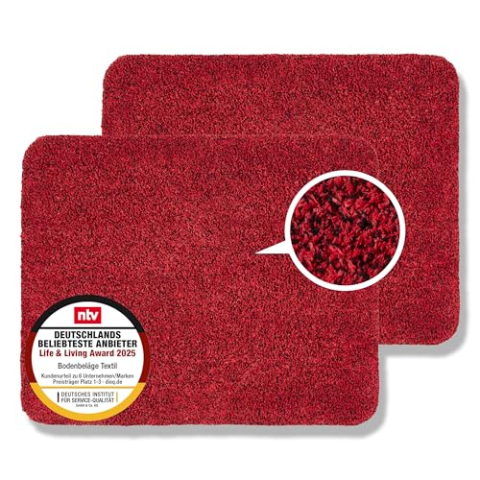 Deurmat wasbaar set van 2 60x75 cm - stofmat - katoenen deurmat - Entra absorberend - antislipmat rood