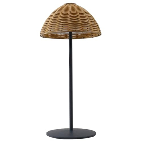 FAROE Draadloze tafellamp, polyrotan wit, dimbaar, H30 cm