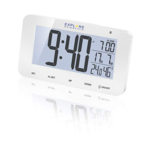 Explore Scientific RDC1004 tafelklok met LED-achtergrondverlichting, wit, alarm & snooze, wit, met batterijen