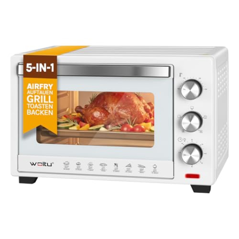 WOLTU Mini-Oven 25 liter, Mini-Pizzaoven met toast Mini-Oven met timer 100-250 ℃ 1400W, Wit