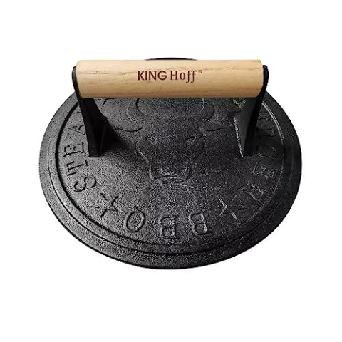Gietijzeren grillpers, hamburgerpers, hamburgerpers, vleespers, 22 cm, KINGHOFF KH-1760