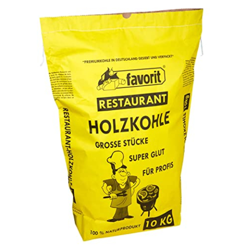 Favorit Barbecue-houtskool 10 kg (van puur bladhout, extra grote korrel, langdurige gloed, grillkool in restaurantkwaliteit)