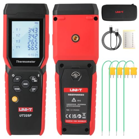 UNI-T UT325F Digitale Thermometer 4 Kanaals Temperatuur Logger J/T/E/R/S/N/K Type Thermokoppel Temperatuurmeter Hoge Precisie Bluetooth