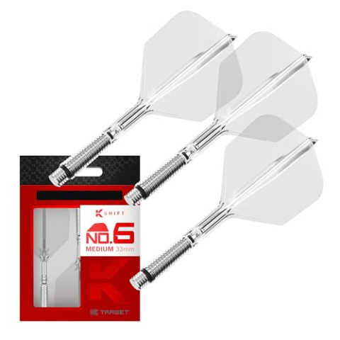 Target Darts K-Shift No.6 Integrated Flights & Shafts | K Shift nr. 6 Flight & Shaft-systeem, transparant – K-Flex Medium Shift Spin Base, professionele dartaccessoires