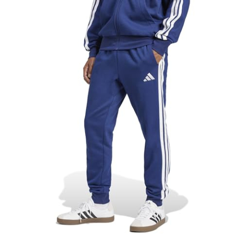 adidas heren Essential Three Stripes Fleece Pants, dark blue/white, S