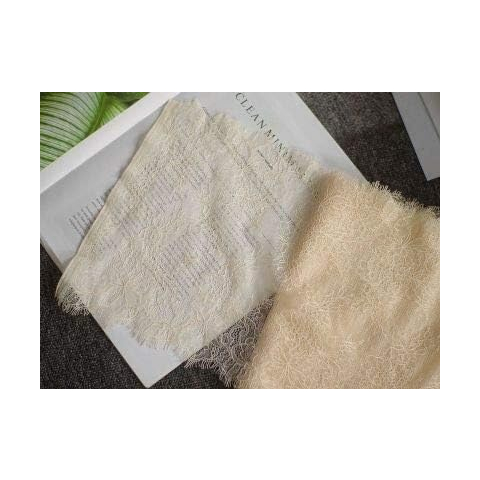 Kanten rand 3 meter 24,5 cm breed Dubbele Wimper Chantilly Kant Bruiloft Trim Frans(Apricot)