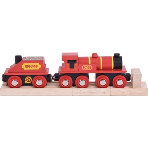 Bigjigs Houten Locomotief met Wagon - Rood
