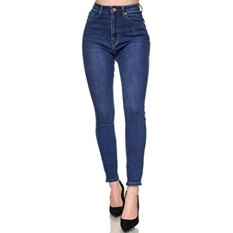 Elara Super Hoge Taille Dames Broek Chunkyrayan EL12D1 Dunkelblau 42 (XL)