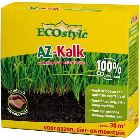 ECOstyle AZ Kalk Micro Korrel – Voor Gazon, Sier- en Moestuin - Corrigeert Zuurgraad direct en langdurig - werkt tegen Mos - CO2-Neutraal – 30 M² - 2 KG