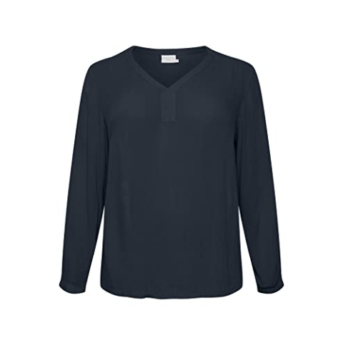 Kaffe Curve Dames Plus Size Blouse Lange Mouwen V-Neck, Midnight Marineblauw, 46