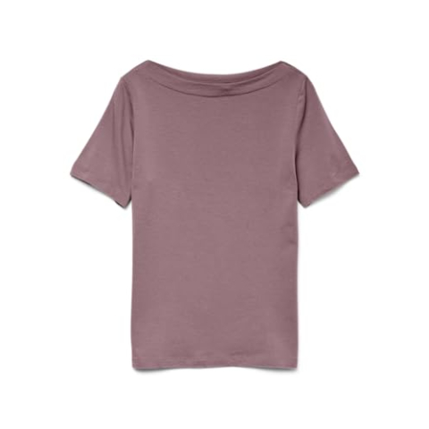 VERO MODA Dames effen stretch T-shirt basic top korte mouwen bovendeel met boothals VMPANDA, Nostalgia Rose, L