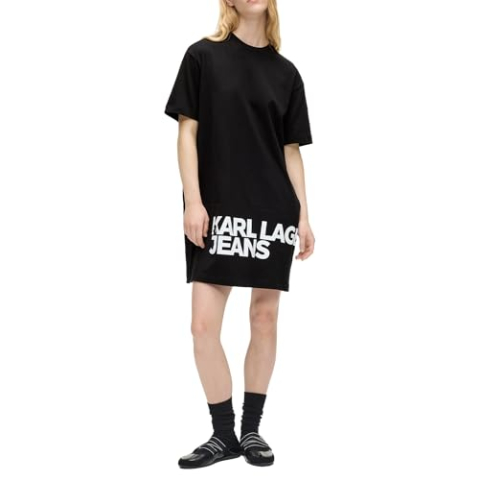 Karl Lagerfeld Jeans, Dames Logo Tee Dress, Black, M, zwart, M