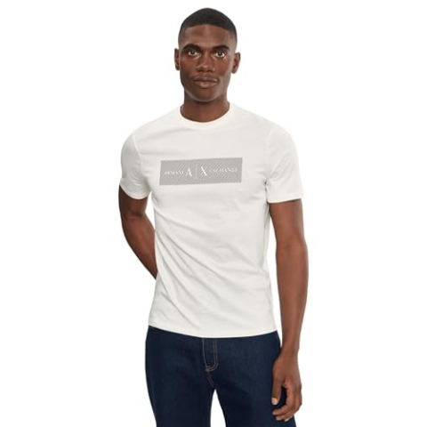 Armani Exchange Heren 3D Gedrukt Groot Front Logo T-Shirt, Wit, L