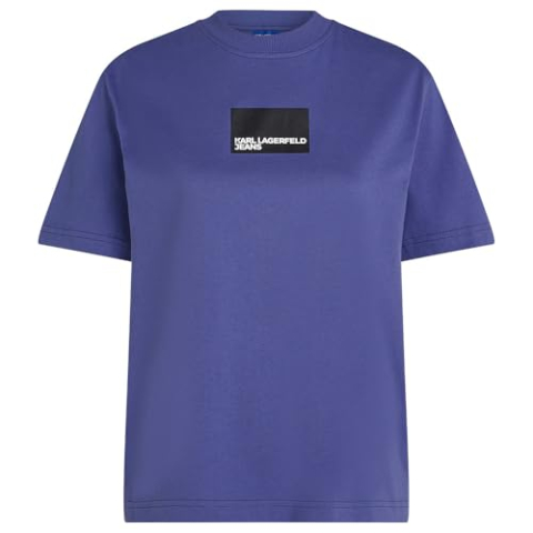 Karl Lagerfeld Jeans, Dames, Regular Korte Mouw Box Logo Tee, Regular Fit, Blauw, L