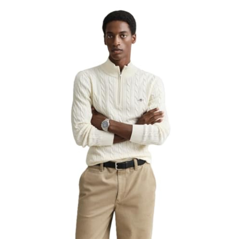 GANT Katoenen kabel halve rits, crème, M