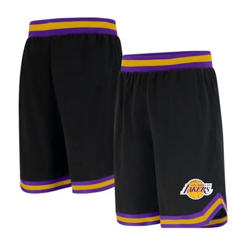UNK NBA Mannen GSM3547F NBA geweven Team Logo Poly Mesh Basketbal Shorts, Zwart, Klein