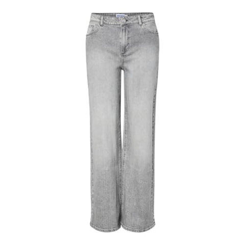 PIECES Pcsilke Mw Wide Jeans Mg Noos Bc, Medium Grey Denim, 33W / 32L