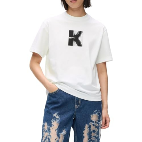 Karl Lagerfeld Jeans, Dames Regular Short Sleeve K Logo Tee, Regular Fit, White, S, wit, S