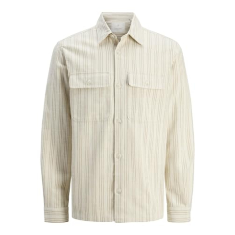Jack & Jones Jprccraymond Spring Stripe Overshirt Sn, cloud dancer, S