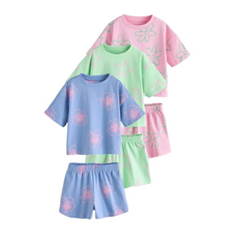 NEXT Meisje Set van 3 korte pyjama's Roze/Blauw numeric_116