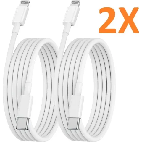 2 Pack - 2 Meter Lightning kabel naar USB-C Male oplaadkabel Geschikt voor: Apple iPhone iPod Airpods & iPad - Wit
