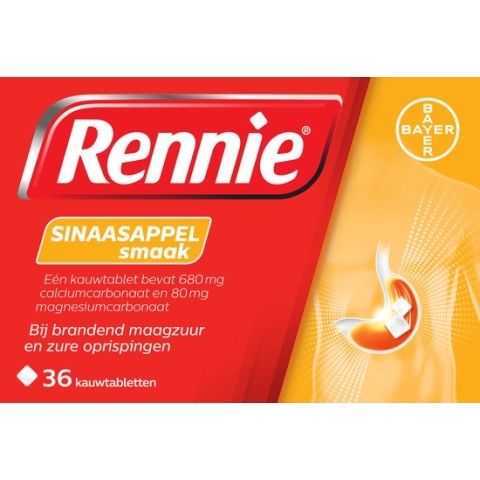 Rennie Sinaasappel kauwtabletten bij brandend maagzuur, 36 stuks
