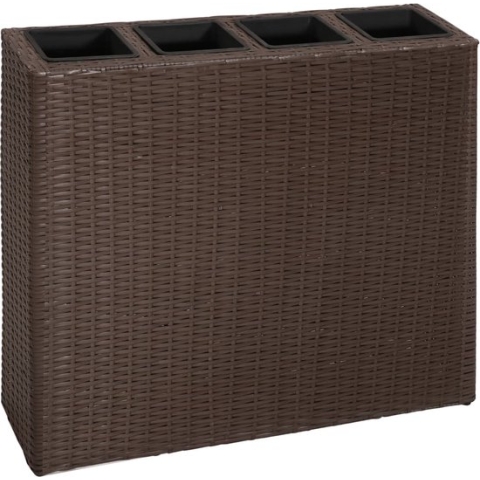 vidaXL-Plantenbak-verhoogd-met-4-potten-poly-rattan-bruin