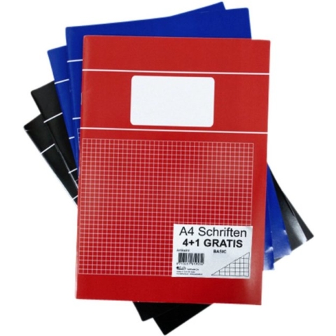 Verhaak 5-pak schriften - Ruit 5mm - A4 Formaat - Basic - Rood / Blauw / Zwart