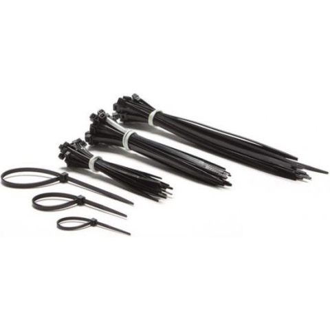 Perel Set nylon kabelbinders, Zwart, UV-bestendig, diverse maten, 75 stuks