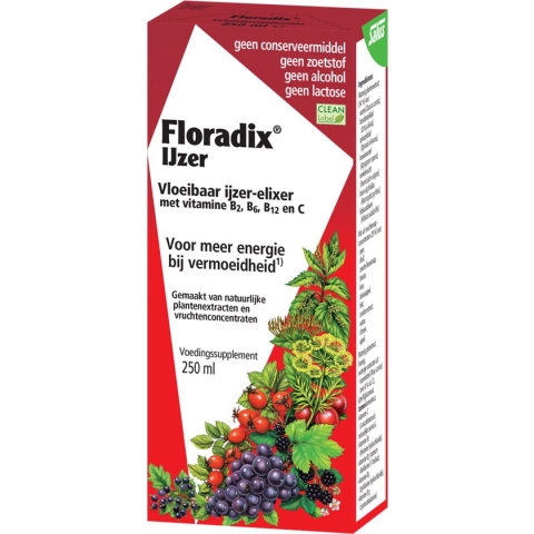Salus Floradix IJzer-elixir - Mineralen - Bij vermoeidheid - Met ijzer en vitamine B12 - 250 ml