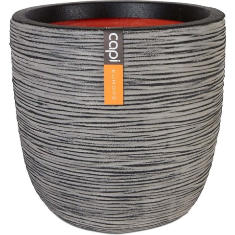 Capi Europe - Bloempot bol Rib NL - 55x53 - Antraciet - Opening Ø46 - Bloempot voor binnen en buiten - Levenslang garantie - Breukbestendig - 100% Recyclebaar - CO2 Neutraal geproduceerd - KOFZ935